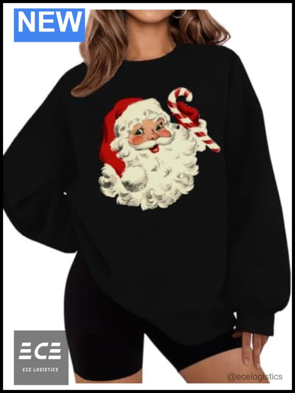 Oversized Christmas Santa Graphic Crewneck Sweatshirt Women